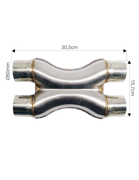 Raccordo a X in acciaio inox grezzo per sistemi di scarico diametro 60mm