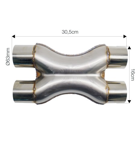 Raccordo a X in acciaio inox grezzo per sistemi di scarico diametro 63mm