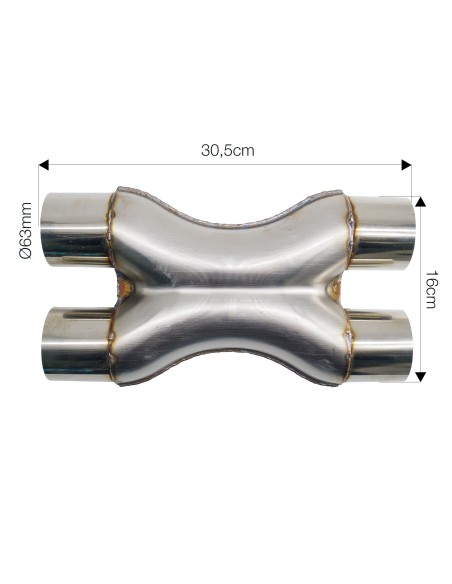 Raccordo a X in acciaio inox grezzo per sistemi di scarico diametro 63mm