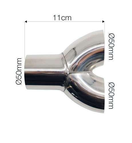 Raccordo a Y in acciaio inox lucidato per sistemi di scarico diametro 50m