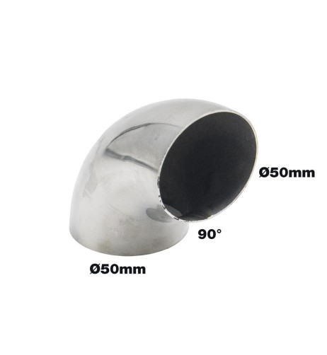 Raccordo a 90 in acciaio inox lucidato per sistemi di scarico diametro 50