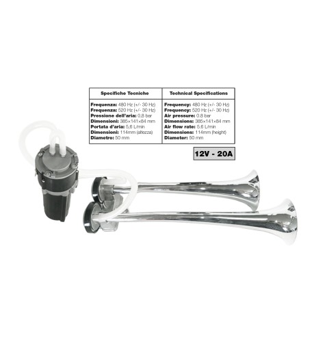 Trombe bitonali in alluminio 12V 20A con compressore 118db