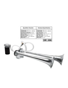 Trombe mono tono in alluminio 12V 20A con compressore 118db 2