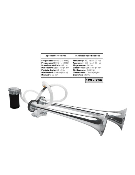 Trombe mono tono in alluminio 12V 20A con compressore 118db