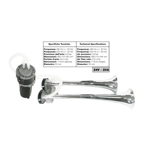 Trombe bitonali in alluminio 24V 20A con compressore 118db