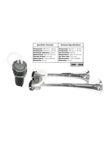 Trombe bitonali in alluminio 24V 20A con compressore 118db