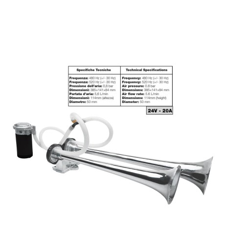 Trombe mono tono in alluminio 24V 20A con compressore 118db