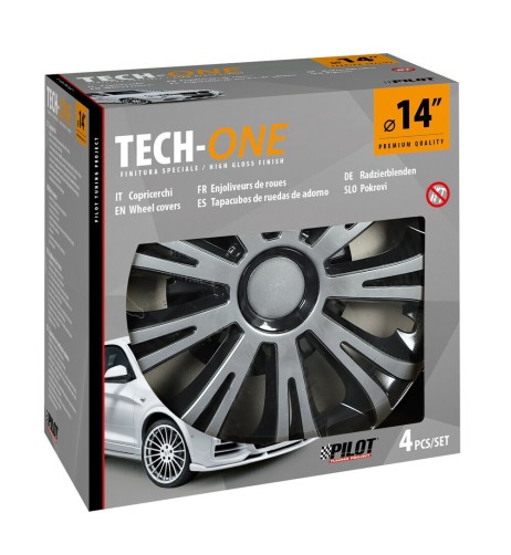 Set 4 copricerchi universali Avera Silver Black in ABS 14 