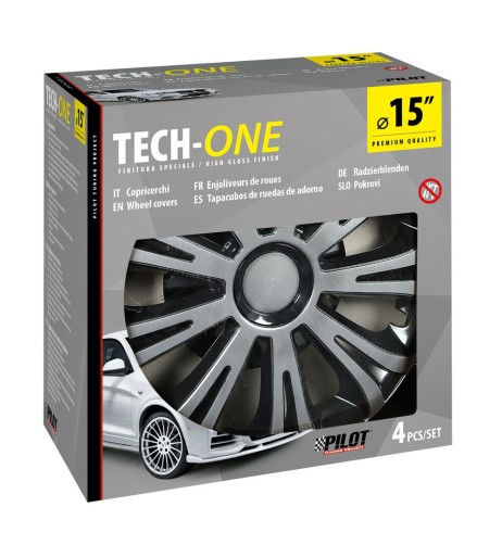 Set 4 copricerchi universali Avera Silver Black in ABS 15 