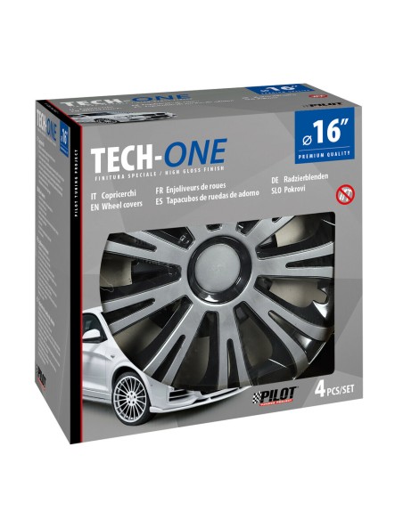 Set 4 copricerchi universali Avera Silver Black in ABS 16  Set 4 copricerchi universali Avera Silver Black in ABS 16
