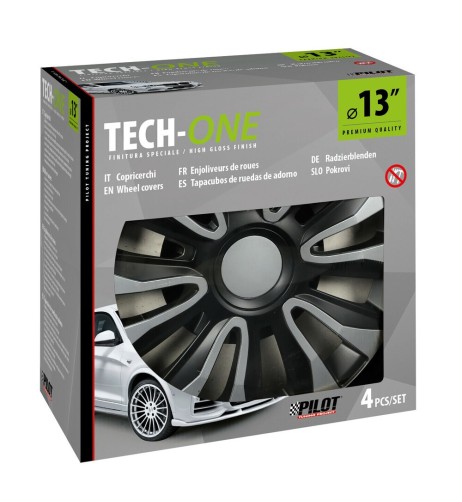 Set 4 copricerchi universali Avalone Silver Black in ABS 13 