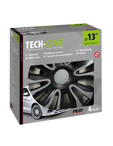Set 4 copricerchi universali Avalone Silver Black in ABS 13  Set 4 copricerchi universali Avalone Silver Black in ABS 13