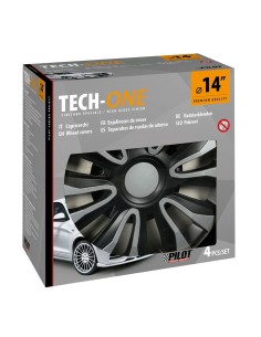 Set 4 copricerchi universali Avalone Silver Black in ABS 14  2