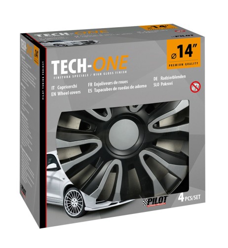 Set 4 copricerchi universali Avalone Silver Black in ABS 14