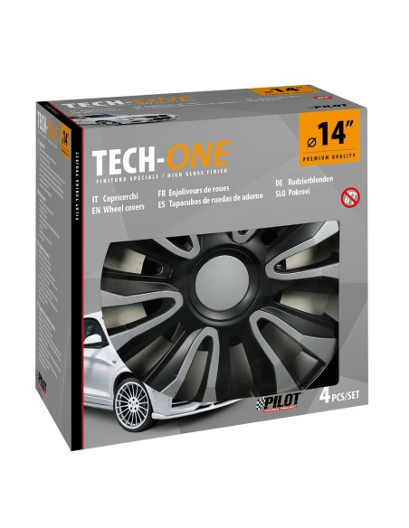 Set 4 copricerchi universali Avalone Silver Black in ABS 14 