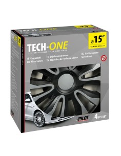 Set 4 copricerchi universali Avalone Silver Black in ABS 15  2