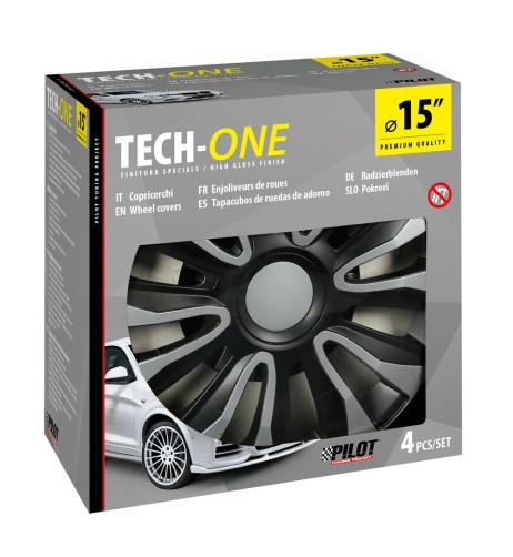 Set 4 copricerchi universali Avalone Silver Black in ABS 15