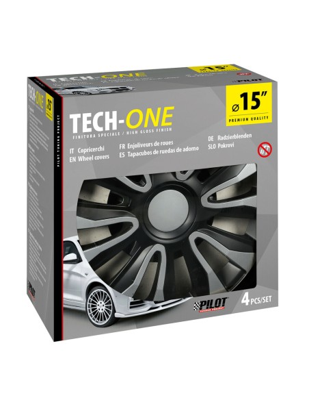 Set 4 copricerchi universali Avalone Silver Black in ABS 15  Set 4 copricerchi universali Avalone Silver Black in ABS 15