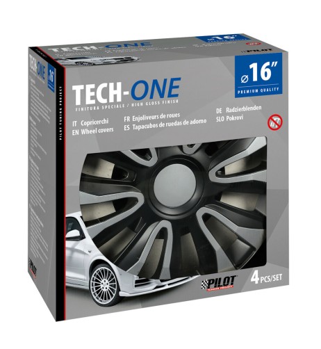 Set 4 copricerchi universali Avalone Silver Black in ABS 16