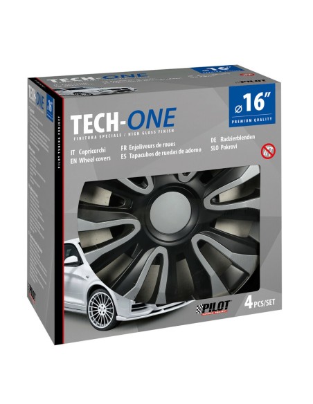 Set 4 copricerchi universali Avalone Silver Black in ABS 16 