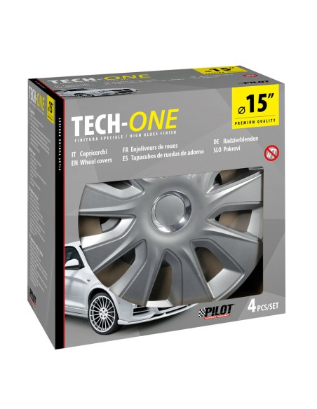 Set 4 copricerchi universali Stratos RC Silver in ABS 15  Set 4 copricerchi universali Stratos RC Silver in ABS 15