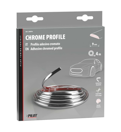 Profilo adesivo cromato auto 4 metri larghezza 9mm