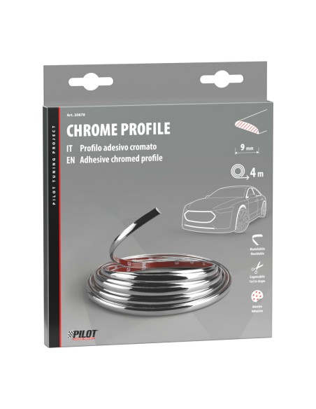 Profilo adesivo cromato auto 4 metri larghezza 9mm