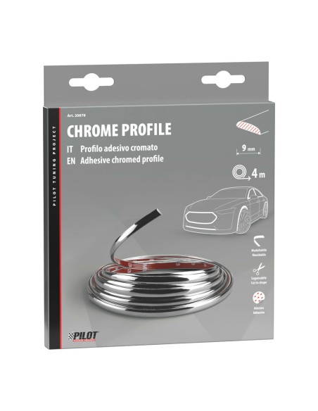 Profilo adesivo cromato auto 4 metri larghezza 9mm