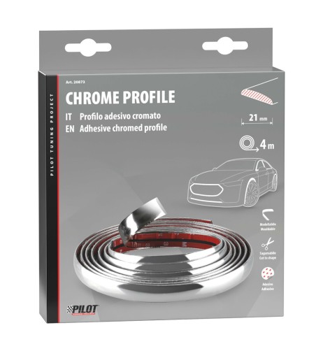 Profilo adesivo cromato auto 4 metri larghezza 21mm