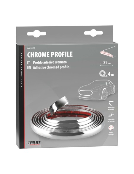 Profilo adesivo cromato auto 4 metri larghezza 21mm