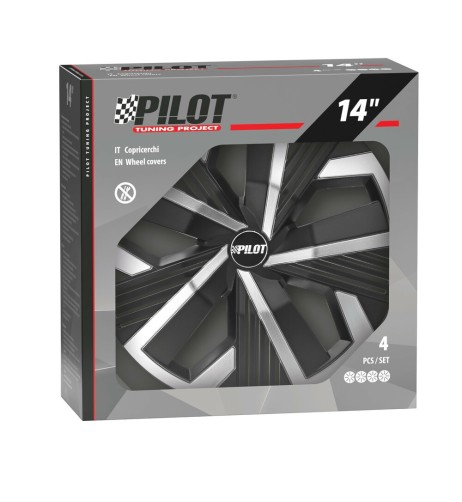 Set 4 copricerchi universali Blade Runner Nero Argento in ABS 14 