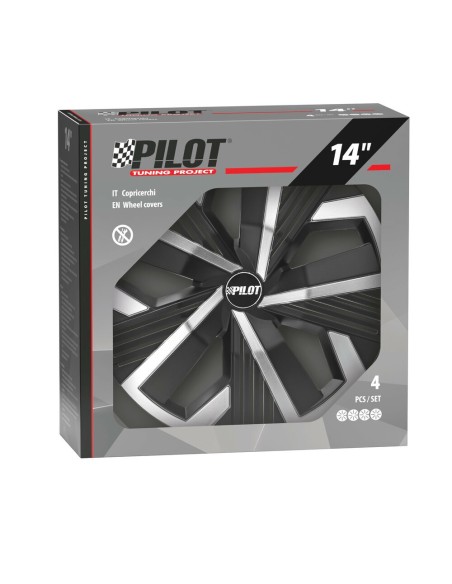 Set 4 copricerchi universali Blade Runner Nero Argento in ABS 14 