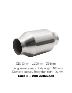 Catalizzatore 200 celle metallico Euro 5 200mm in out 63mm inox Simoni Raci 2