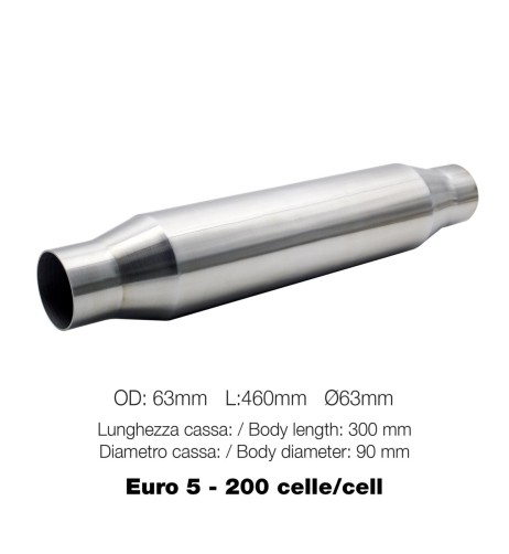 Catalizzatore 200 celle metallico Euro 5 460mm in out 63mm inox Simoni Raci