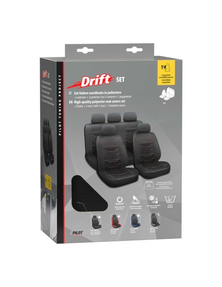 Set fodere coprisedili universali imbottiti auto Drift Nero Grigio