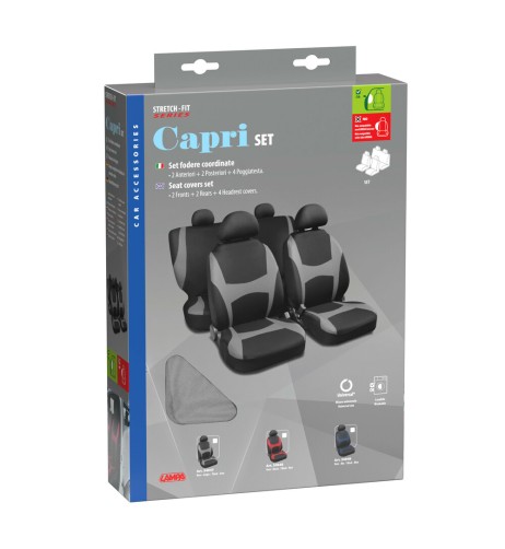 Set completo coprisedili fodere Stretch Fit Capri Nero Grigio