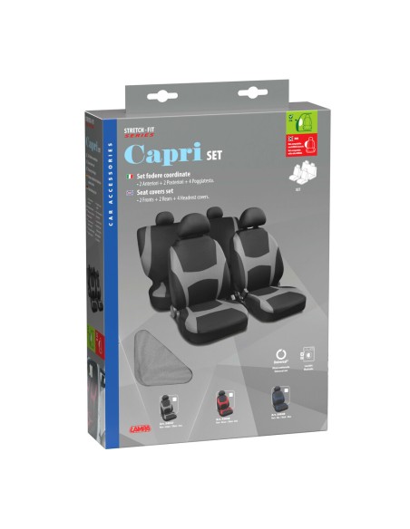 Set completo coprisedili fodere Stretch Fit Capri Nero Grigio
