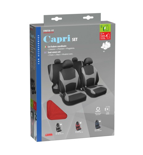 Set completo coprisedili fodere Stretch Fit Capri Nero Rosso