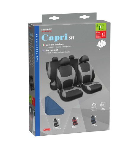 Set completo coprisedili fodere Stretch Fit Capri Nero Blu