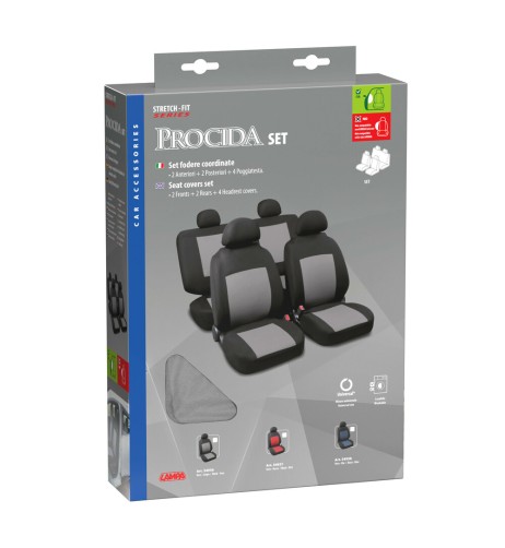 Set completo coprisedili fodere Stretch Fit Procida Nero Grigio