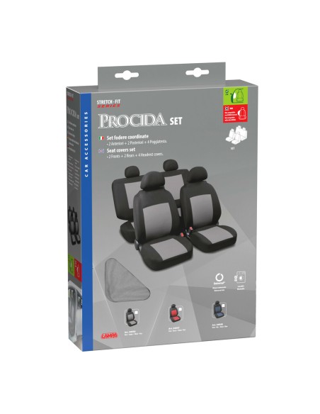 Set completo coprisedili fodere Stretch Fit Procida Nero Grigio