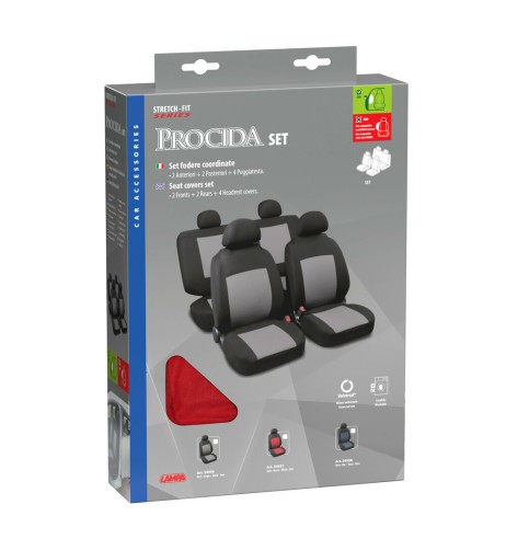 Set completo coprisedili fodere Stretch Fit Procida Nero Rosso