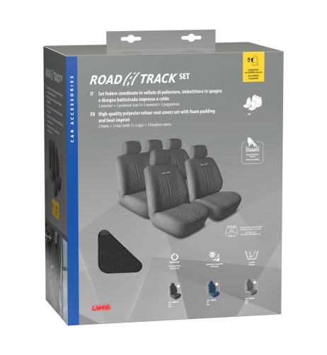 Kit completo coprisedili fodere auto universali poliestere Road Track Nero