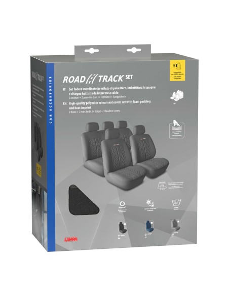 Kit completo coprisedili fodere auto universali poliestere Road Track Nero