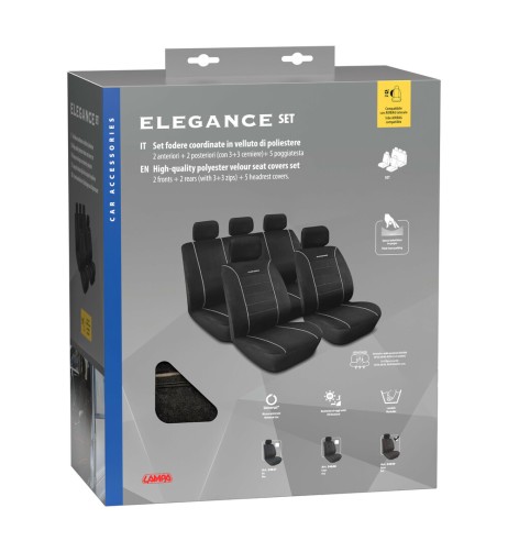 Kit completo coprisedili fodere auto universali poliestere Elegance Grigio