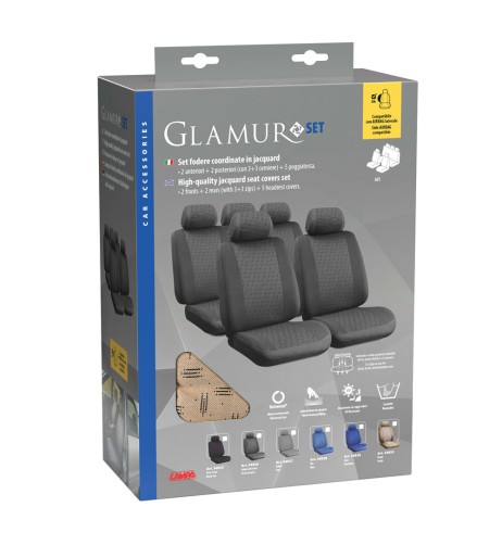 Kit completo coprisedili fodere auto universali poliestere Glamur Beige