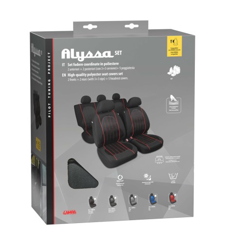 Kit completo coprisedili fodere auto universali poliestere Alissa Nero