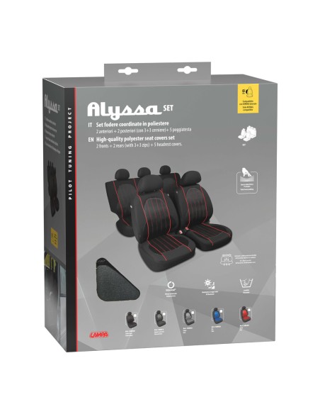 Kit completo coprisedili fodere auto universali poliestere Alissa Nero