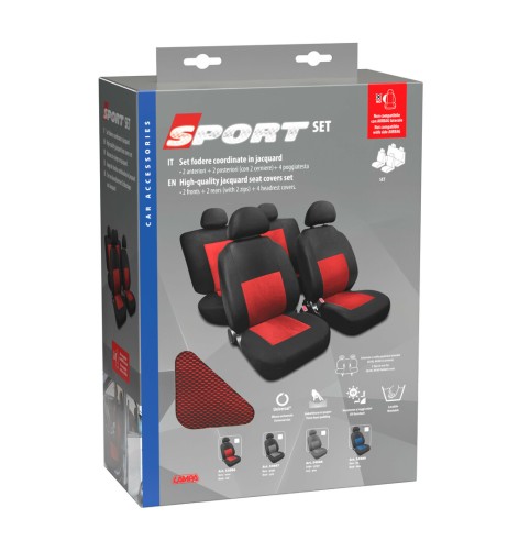 Set fodere coprisedili universali auto Sport rosso nero