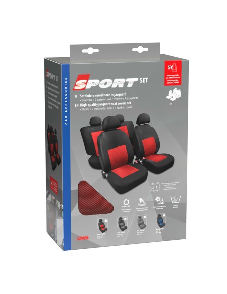 Set fodere coprisedili universali auto Sport rosso nero
